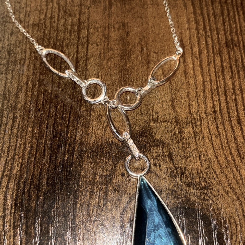 Nordstrom Silver With Bright Blue Stone Pendant and Rhinestone Necklace - Picture 4 of 4
